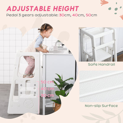 Toddler Tower with Adjustable Height, Toddler Kitchen Stool Helper with Anti-slip Mat, Step Stool for Kitchen, Bathroom, White