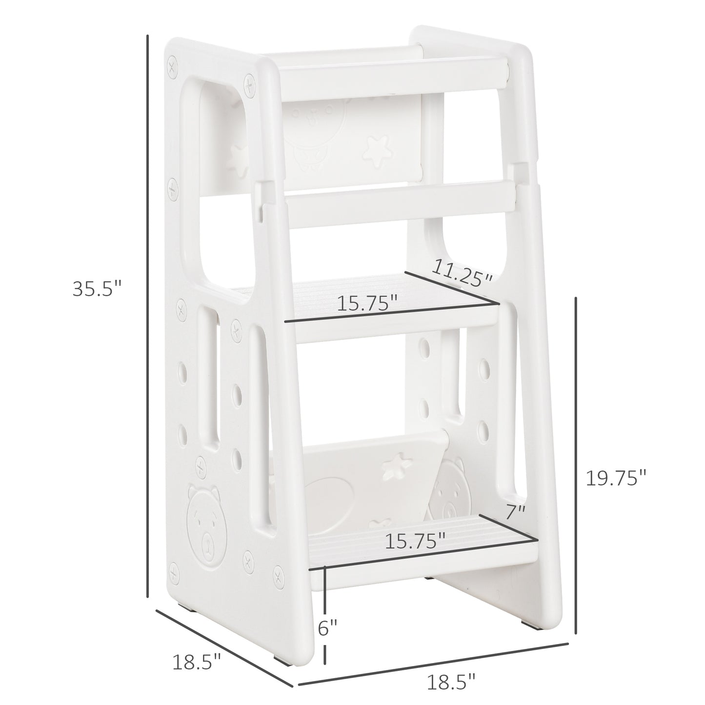 Toddler Tower with Adjustable Height, Toddler Kitchen Stool Helper with Anti-slip Mat, Step Stool for Kitchen, Bathroom, White