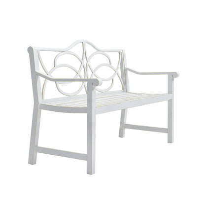 Outdoor Garden Patio Bench,Iron Metal Steel Frame Park Bench with Backrest and Armrest, Slatted Seat for Park, Yard & Porch, Balcony, Accommodates 2-3 People,White