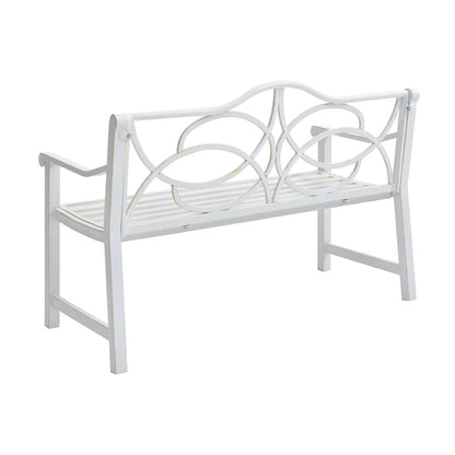 Outdoor Garden Patio Bench,Iron Metal Steel Frame Park Bench with Backrest and Armrest, Slatted Seat for Park, Yard & Porch, Balcony, Accommodates 2-3 People,White
