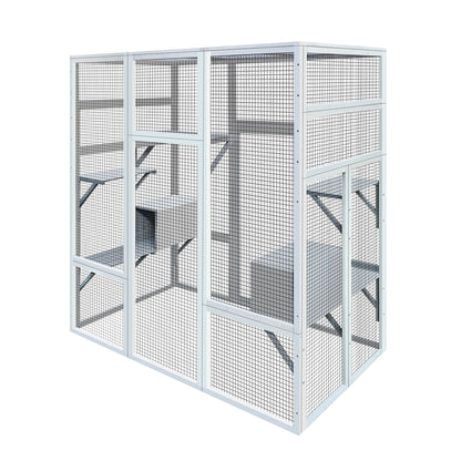 62.6" Outdoor Wooden Cat House Large Catio, Solid Wood Cat Cage Shelter Enclosure Playpen with Anti-UV& Waterproof, 7 Platforms and 2 Resting Boxes
