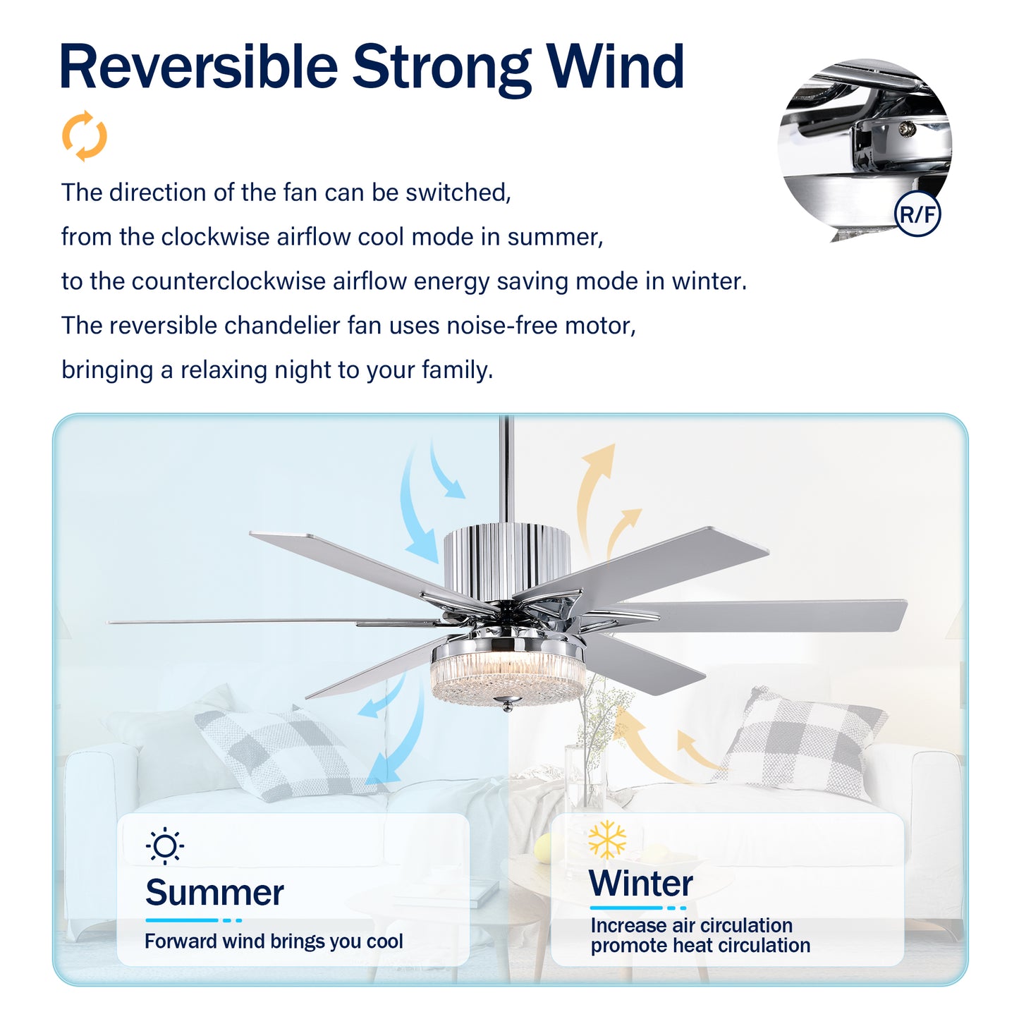52'' Modern Ceiling Fans with Remote,Wood Ceiling Fan with Lights,LED Ceiling Fan Light with 6 Blade,3 Speed AC Motor Indoor Ceiling Fan for Patio,Living Room,Bedroom--Chrome