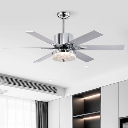 52'' Modern Ceiling Fans with Remote,Wood Ceiling Fan with Lights,LED Ceiling Fan Light with 6 Blade,3 Speed AC Motor Indoor Ceiling Fan for Patio,Living Room,Bedroom--Chrome