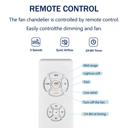 52'' Modern Ceiling Fans with Remote,Wood Ceiling Fan with Lights,LED Ceiling Fan Light with 6 Blade,3 Speed AC Motor Indoor Ceiling Fan for Patio,Living Room,Bedroom--Chrome
