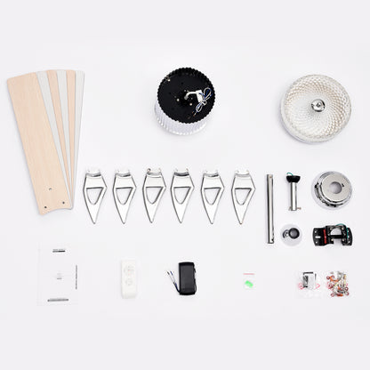 52'' Modern Ceiling Fans with Remote,Wood Ceiling Fan with Lights,LED Ceiling Fan Light with 6 Blade,3 Speed AC Motor Indoor Ceiling Fan for Patio,Living Room,Bedroom--Chrome