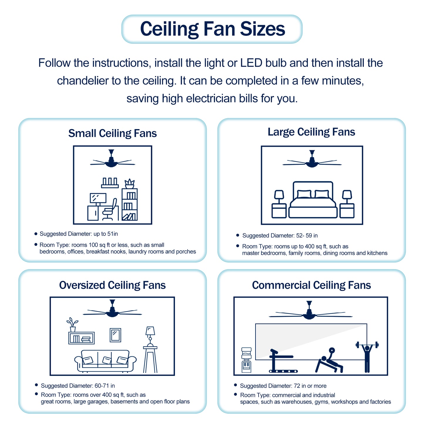52'' Modern Ceiling Fans with Remote,Wood Ceiling Fan with Lights,LED Ceiling Fan Light with 6 Blade,3 Speed AC Motor Indoor Ceiling Fan for Patio,Living Room,Bedroom--Chrome