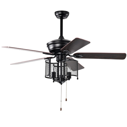 52'' Farmhouse Ceiling Fan 5PCS Dual Finish Blades Industrial Fandelier for Living room Bedroom Patio --Matte Black--Hand Pull Chain