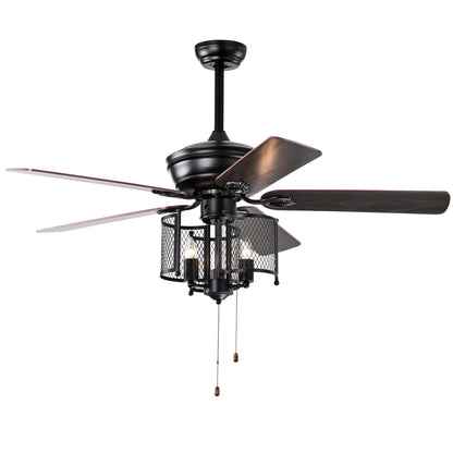52'' Farmhouse Ceiling Fan 5PCS Dual Finish Blades Industrial Fandelier for Living room Bedroom Patio --Matte Black--Hand Pull Chain