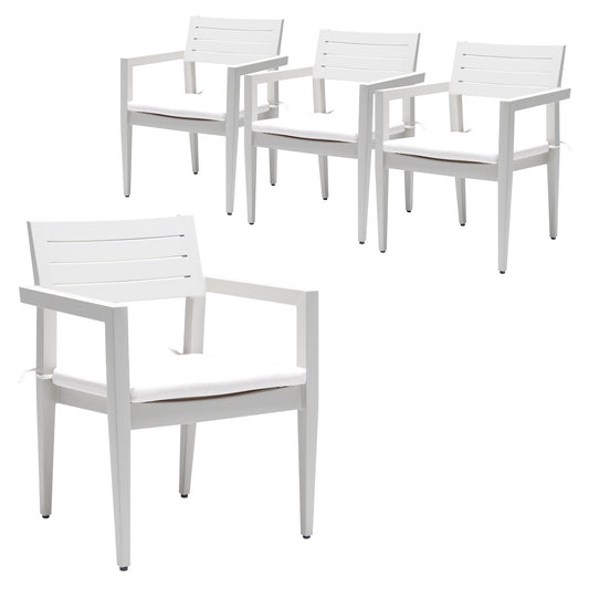 Outdoor Patio Modern Aluminum Stationary Dining Chairs 4PCS with Outdoor-Grade Sunbrella Fabric Cushions, Tapered Feet,Fully Assembled and Stackable, Rust-Free,Grayish
