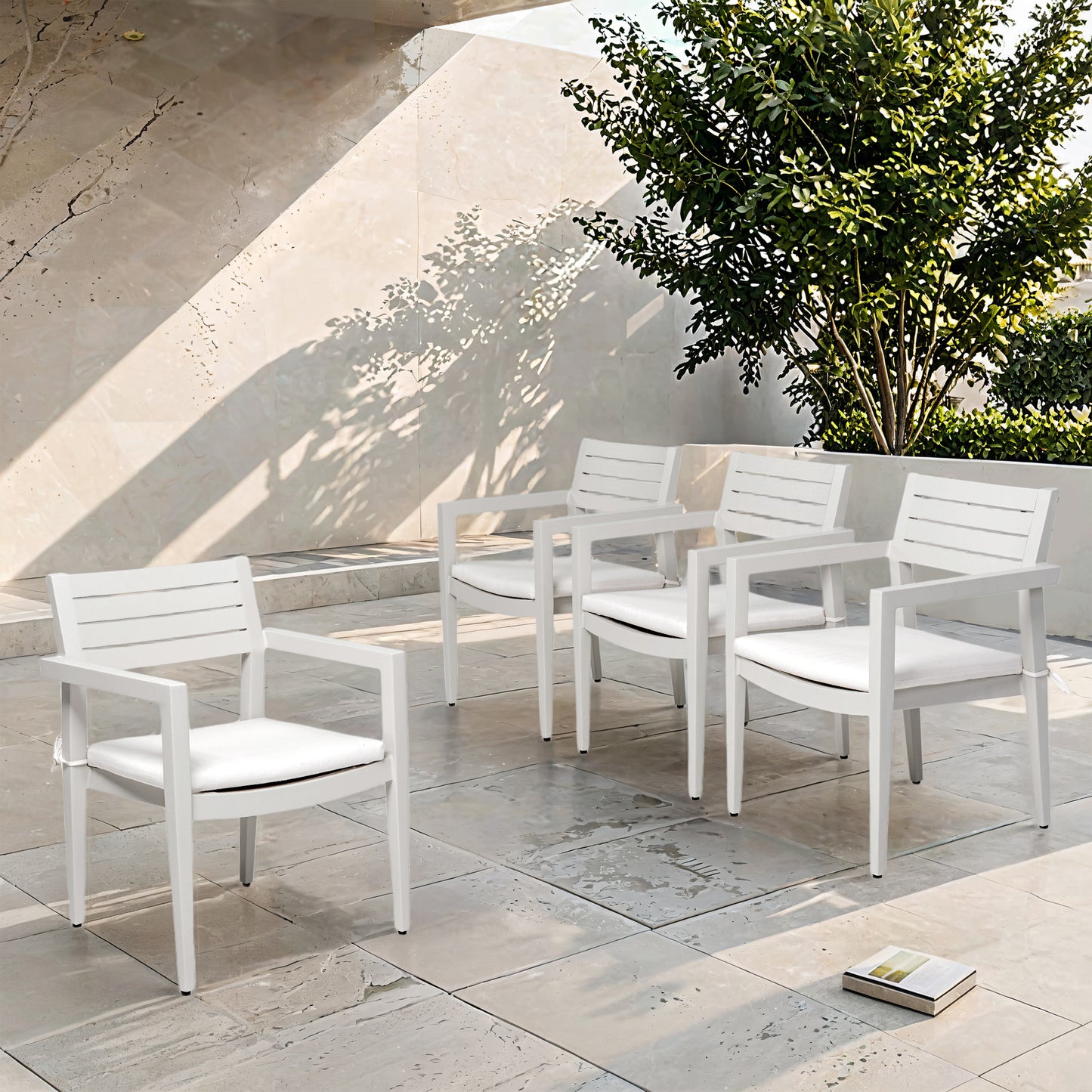 Outdoor Patio Modern Aluminum Stationary Dining Chairs 4PCS with Outdoor-Grade Sunbrella Fabric Cushions, Tapered Feet,Fully Assembled and Stackable, Rust-Free,Grayish