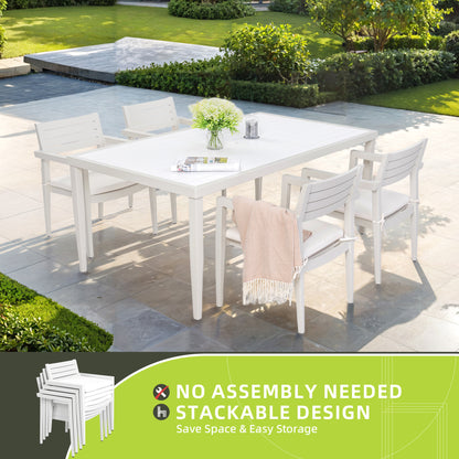 Outdoor Patio Modern Aluminum Stationary Dining Chairs 4PCS with Outdoor-Grade Sunbrella Fabric Cushions, Tapered Feet,Fully Assembled and Stackable, Rust-Free,Grayish