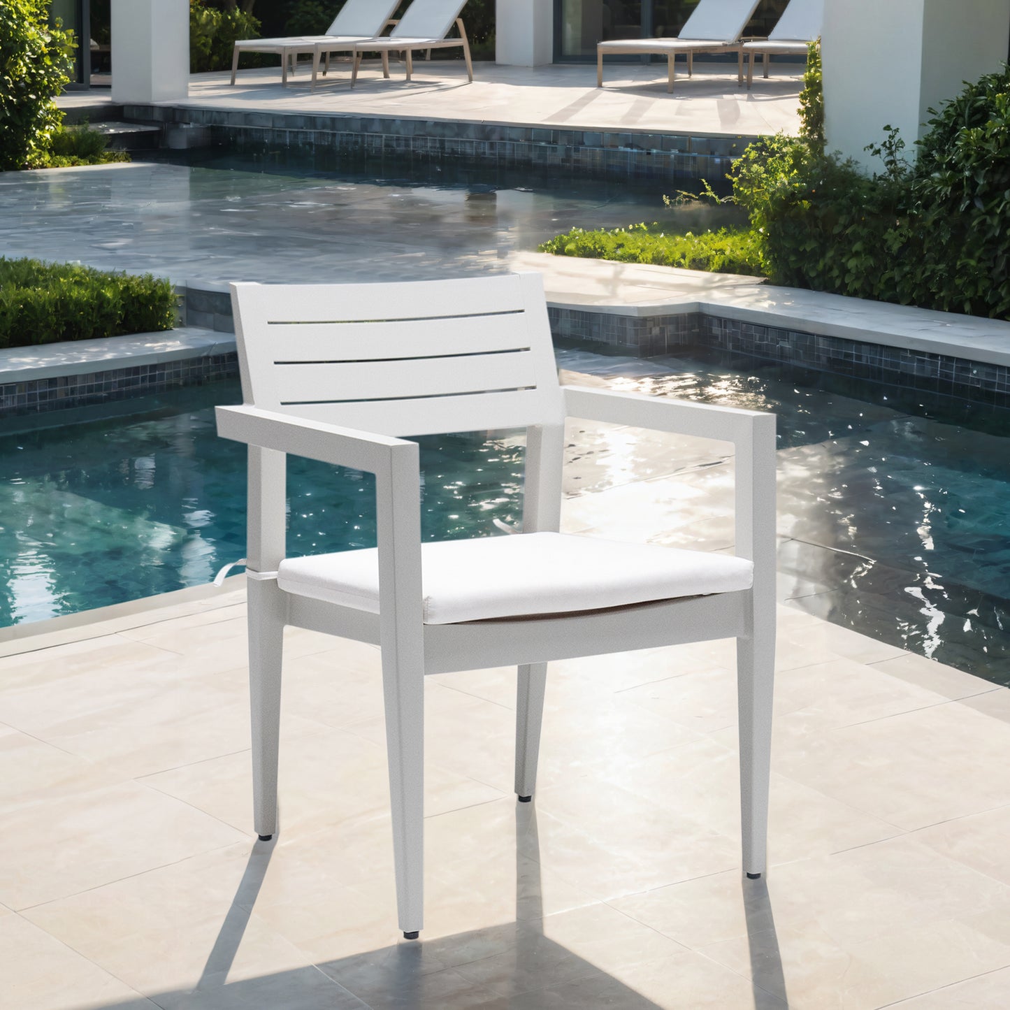 Outdoor Patio Modern Aluminum Stationary Dining Chairs 4PCS with Outdoor-Grade Sunbrella Fabric Cushions, Tapered Feet,Fully Assembled and Stackable, Rust-Free,Grayish