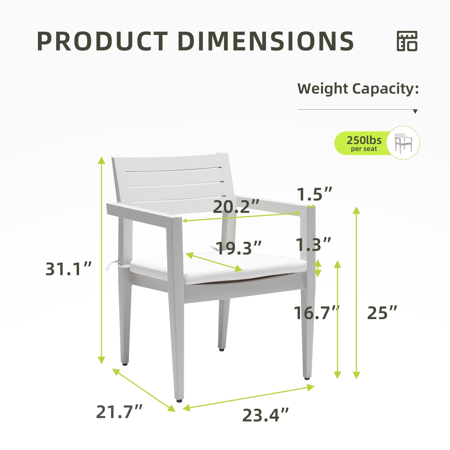 Outdoor Patio Modern Aluminum Stationary Dining Chairs 4PCS with Outdoor-Grade Sunbrella Fabric Cushions, Tapered Feet,Fully Assembled and Stackable, Rust-Free,Grayish