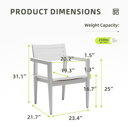 Outdoor Patio Modern Aluminum Stationary Dining Chairs 4PCS with Outdoor-Grade Sunbrella Fabric Cushions, Tapered Feet,Fully Assembled and Stackable, Rust-Free,Grayish