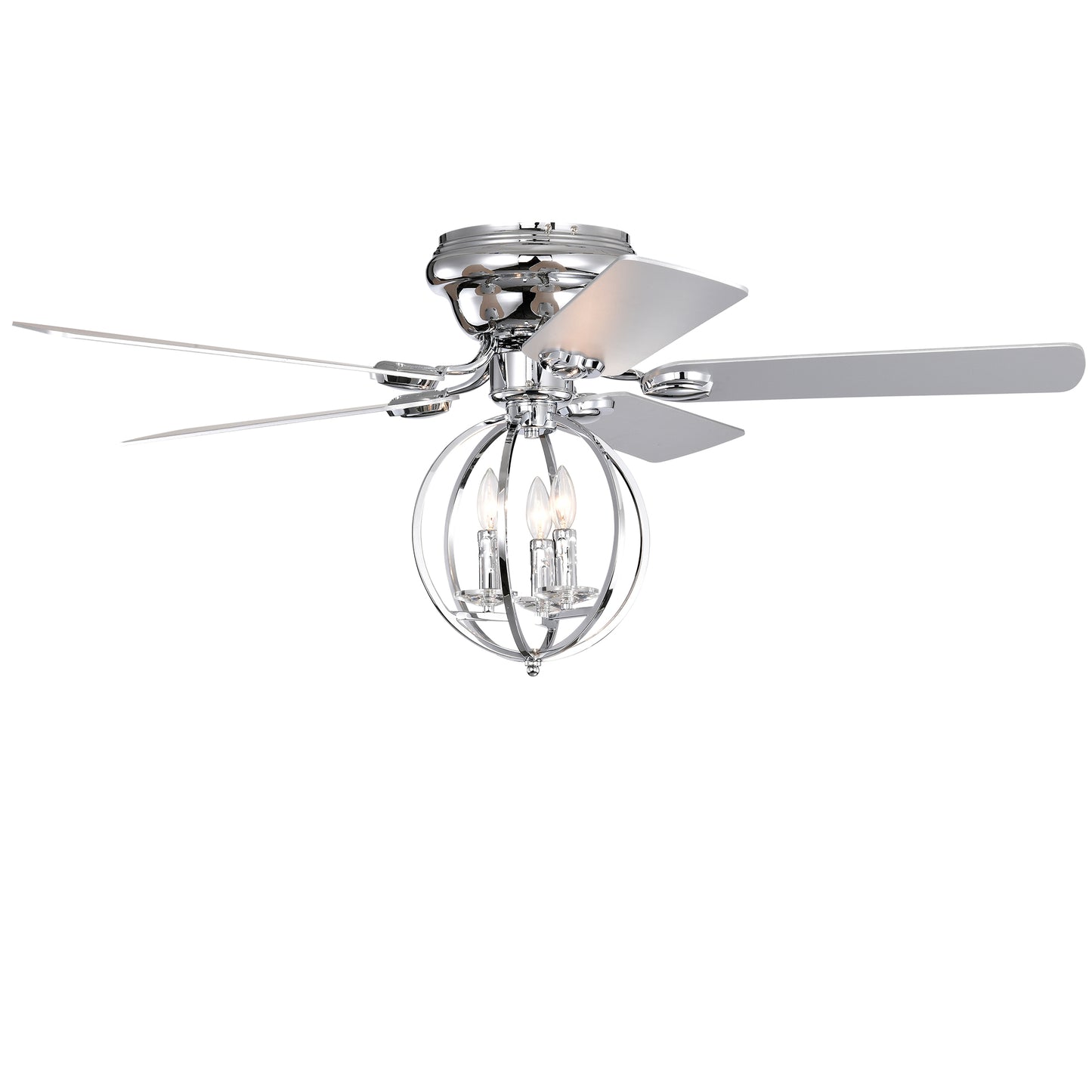 5-blade 52-inch Chrome Ceiling Fan with 3-Light (NO INCLUDE BULB) Chandelier (Remote Controlled)