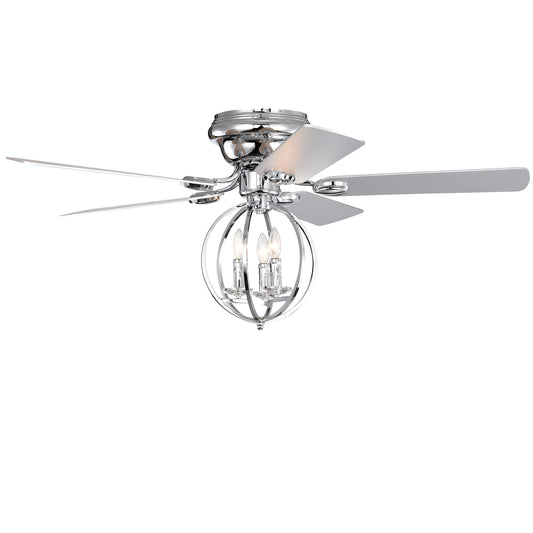 5-blade 52-inch Chrome Ceiling Fan with 3-Light (NO INCLUDE BULB) Chandelier (Remote Controlled)