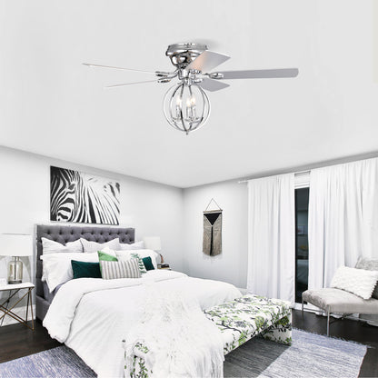5-blade 52-inch Chrome Ceiling Fan with 3-Light (NO INCLUDE BULB) Chandelier (Remote Controlled)