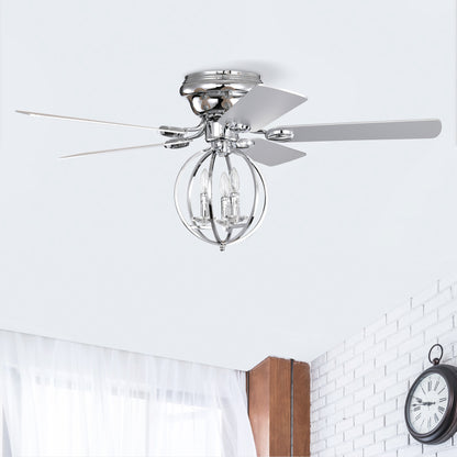 5-blade 52-inch Chrome Ceiling Fan with 3-Light (NO INCLUDE BULB) Chandelier (Remote Controlled)