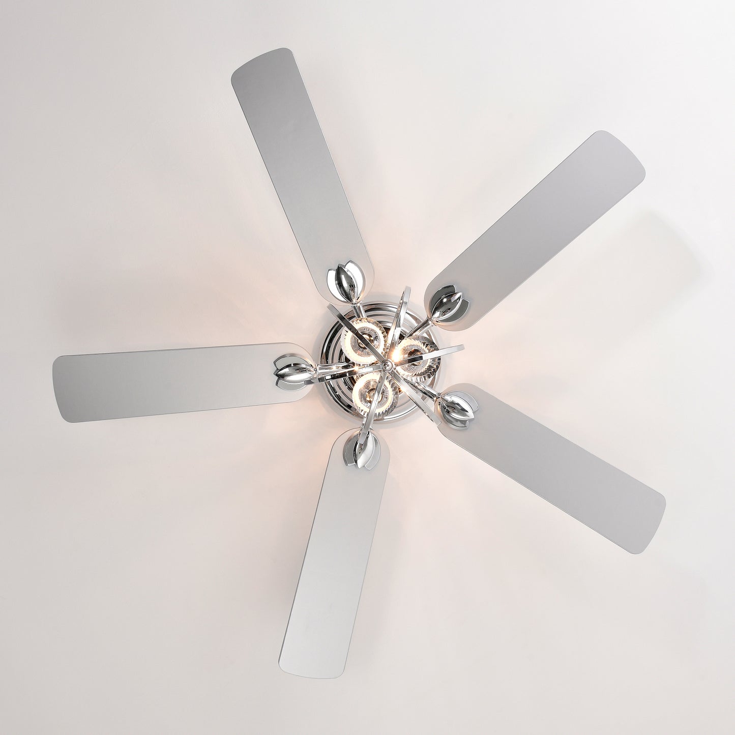 5-blade 52-inch Chrome Ceiling Fan with 3-Light (NO INCLUDE BULB) Chandelier (Remote Controlled)