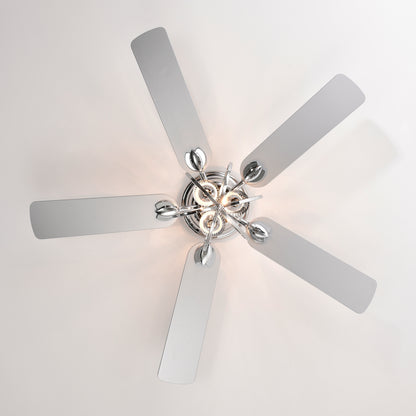 5-blade 52-inch Chrome Ceiling Fan with 3-Light (NO INCLUDE BULB) Chandelier (Remote Controlled)