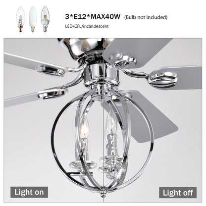 5-blade 52-inch Chrome Ceiling Fan with 3-Light (NO INCLUDE BULB) Chandelier (Remote Controlled)