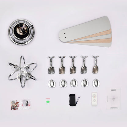 5-blade 52-inch Chrome Ceiling Fan with 3-Light (NO INCLUDE BULB) Chandelier (Remote Controlled)