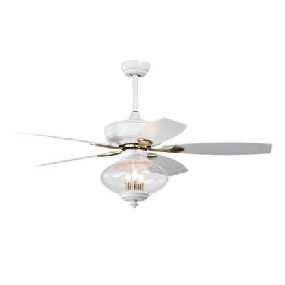 52'' Low Profile Ceiling Fan , White Modern Ceiling Fans with Remote Control for Bedroom,Living Room,3 Speed ,Glass Shade --Matte White