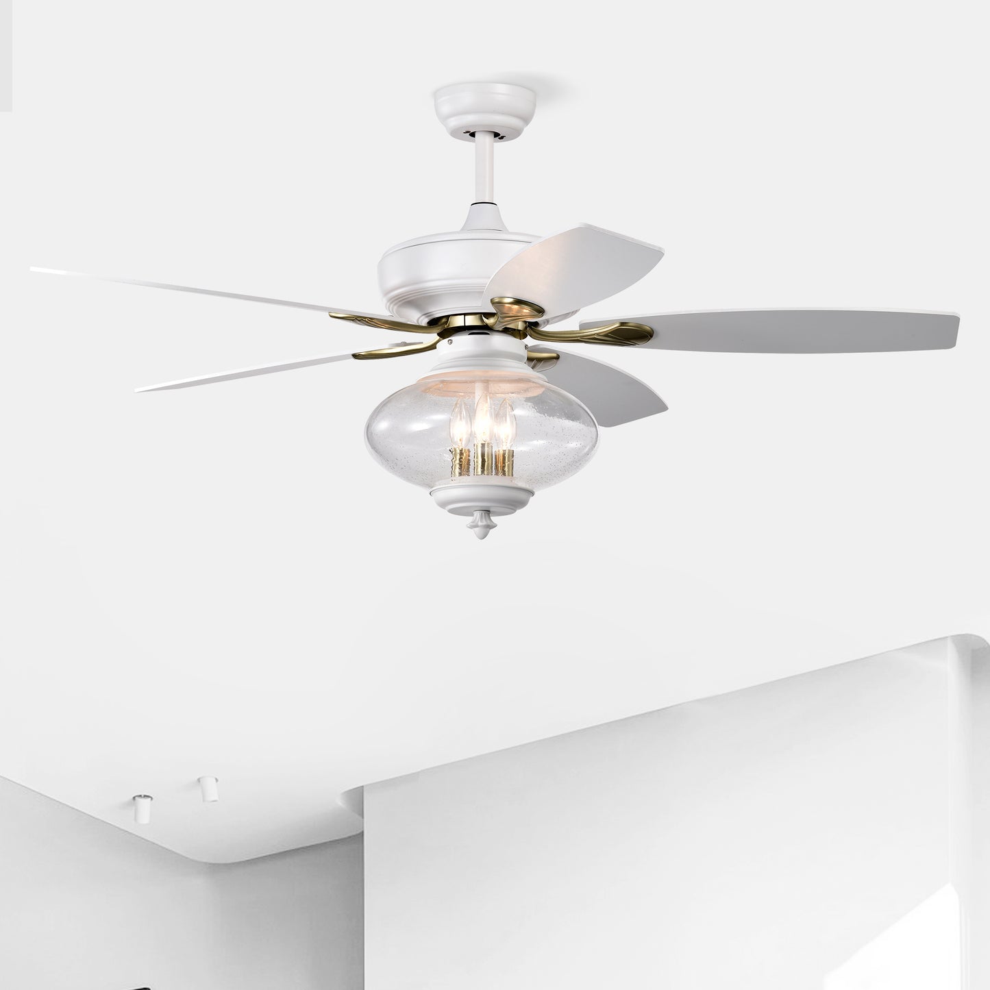 52'' Low Profile Ceiling Fan , White Modern Ceiling Fans with Remote Control for Bedroom,Living Room,3 Speed ,Glass Shade --Matte White