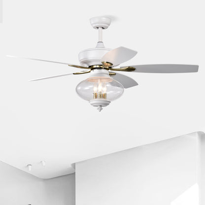 52'' Low Profile Ceiling Fan , White Modern Ceiling Fans with Remote Control for Bedroom,Living Room,3 Speed ,Glass Shade --Matte White