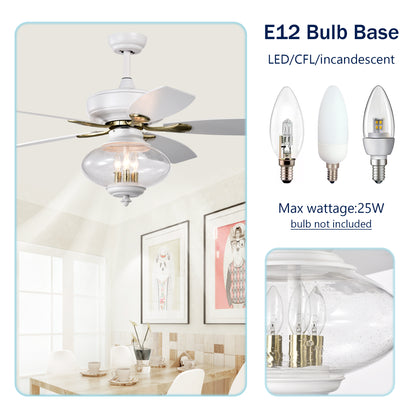 52'' Low Profile Ceiling Fan , White Modern Ceiling Fans with Remote Control for Bedroom,Living Room,3 Speed ,Glass Shade --Matte White
