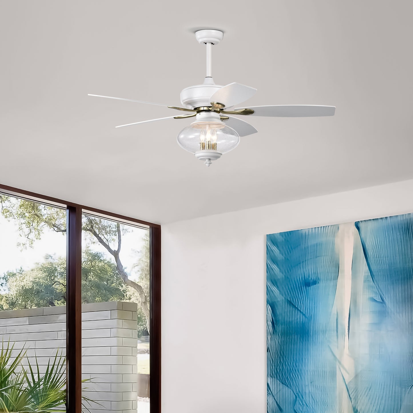52'' Low Profile Ceiling Fan , White Modern Ceiling Fans with Remote Control for Bedroom,Living Room,3 Speed ,Glass Shade --Matte White