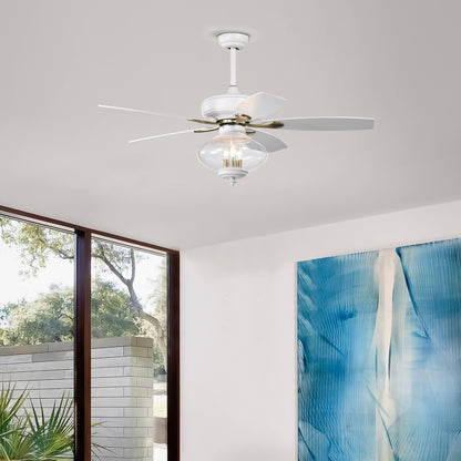 52'' Low Profile Ceiling Fan , White Modern Ceiling Fans with Remote Control for Bedroom,Living Room,3 Speed ,Glass Shade --Matte White