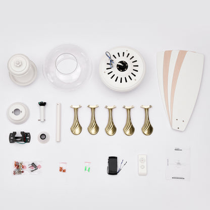 52'' Low Profile Ceiling Fan , White Modern Ceiling Fans with Remote Control for Bedroom,Living Room,3 Speed ,Glass Shade --Matte White