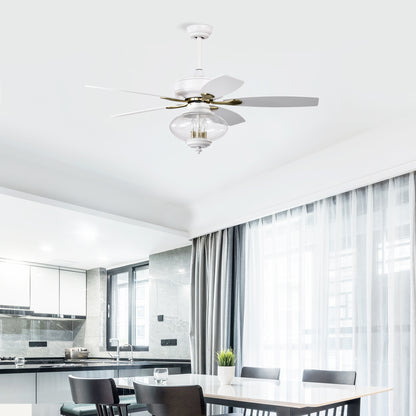 52'' Low Profile Ceiling Fan , White Modern Ceiling Fans with Remote Control for Bedroom,Living Room,3 Speed ,Glass Shade --Matte White