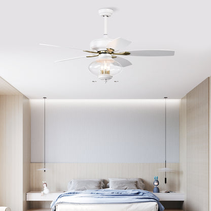 52'' Low Profile Ceiling Fan , White Modern Ceiling Fans with Remote Control for Bedroom,Living Room,3 Speed ,Glass Shade --Matte White
