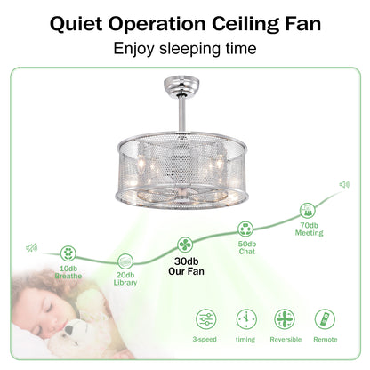 20.4'' 3 ABS Fan Blades Dual Shade Modern Ceiling Fan with Remote Control, Noiseless Reversible AC Motor for Bedroom/Living Room/Study/Patio,Chrome