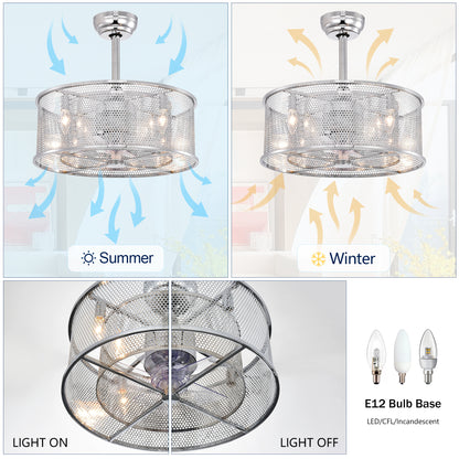 20.4'' 3 ABS Fan Blades Dual Shade Modern Ceiling Fan with Remote Control, Noiseless Reversible AC Motor for Bedroom/Living Room/Study/Patio,Chrome