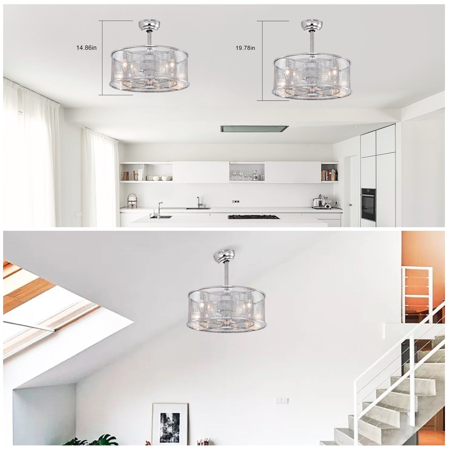 20.4'' 3 ABS Fan Blades Dual Shade Modern Ceiling Fan with Remote Control, Noiseless Reversible AC Motor for Bedroom/Living Room/Study/Patio,Chrome