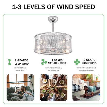 20.4'' 3 ABS Fan Blades Dual Shade Modern Ceiling Fan with Remote Control, Noiseless Reversible AC Motor for Bedroom/Living Room/Study/Patio,Chrome