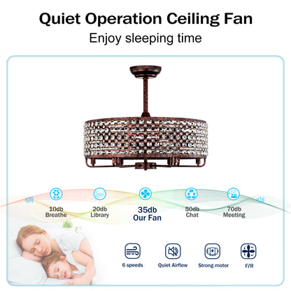 Dia 26.8 inch Chandelier Ceiling Fan ,Crystal Shade Ceiling Fan with Remote Control,3 ABS Blade--4-light( No Include Bulb)