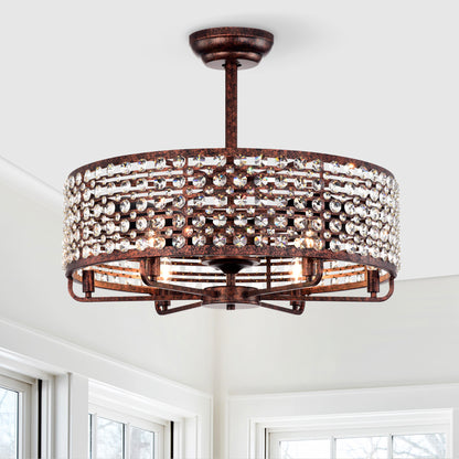 Dia 26.8 inch Chandelier Ceiling Fan ,Crystal Shade Ceiling Fan with Remote Control,3 ABS Blade--4-light( No Include Bulb)