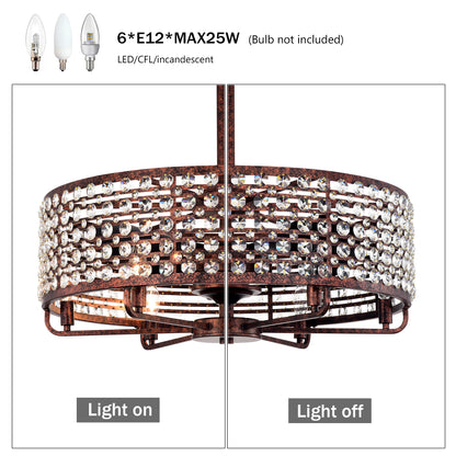 Dia 26.8 inch Chandelier Ceiling Fan ,Crystal Shade Ceiling Fan with Remote Control,3 ABS Blade--4-light( No Include Bulb)