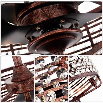 Dia 26.8 inch Chandelier Ceiling Fan ,Crystal Shade Ceiling Fan with Remote Control,3 ABS Blade--4-light( No Include Bulb)