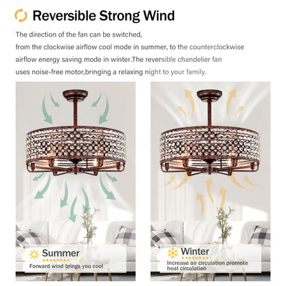 Dia 26.8 inch Chandelier Ceiling Fan ,Crystal Shade Ceiling Fan with Remote Control,3 ABS Blade--4-light( No Include Bulb)