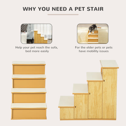 PawHut Pet Stairs, Small Pet Steps with Cushioned Removable Covering for Dogs and Cats Up To 22 Lbs., Natural