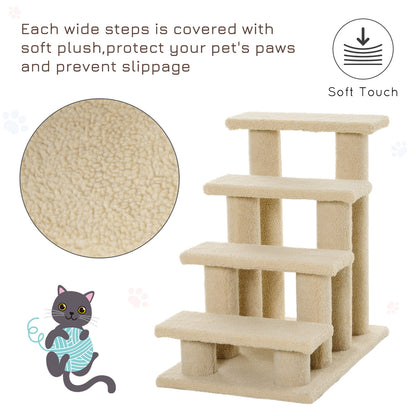 PawHut 25" 4-Step Multi-Level Carpeted Cat Scratching Post Pet Stairs, Beige