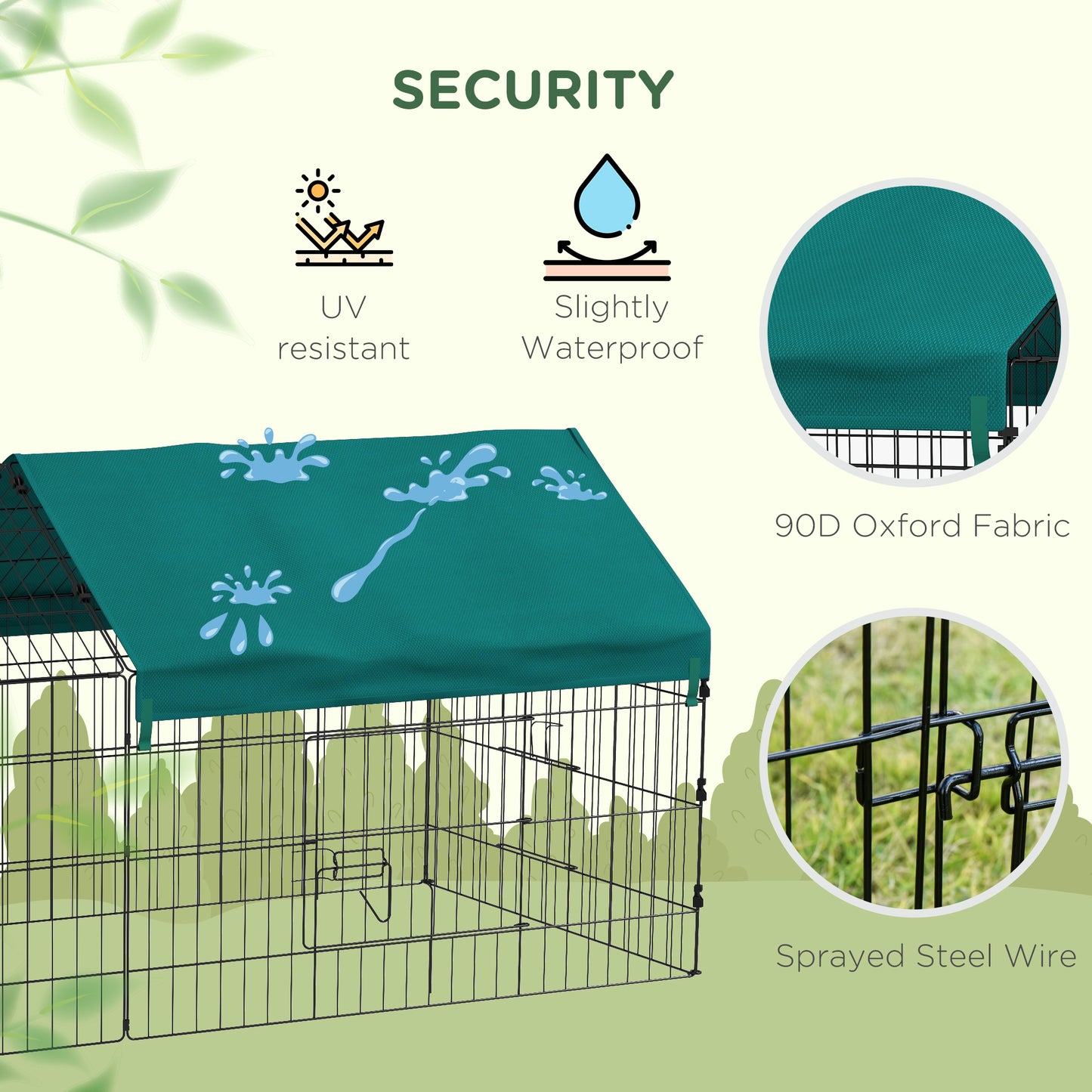 PawHut 73" Small Animal Playpen, Pet Playpen Yard Fence for Rabbits, Chicken, Chinchillas with Roof for Indoor & Outdoor, Green