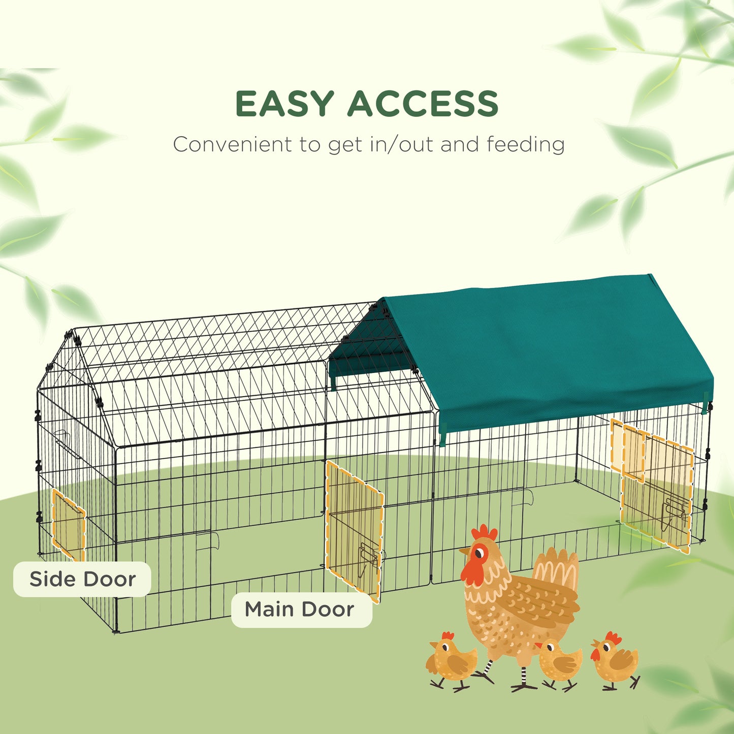 PawHut 73" Small Animal Playpen, Pet Playpen Yard Fence for Rabbits, Chicken, Chinchillas with Roof for Indoor & Outdoor, Green