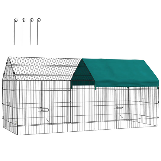PawHut 87" Small Animal Playpen, Pet Playpen Yard Fence for Rabbits, Chicken, Chinchillas with Roof for Indoor & Outdoor, Green