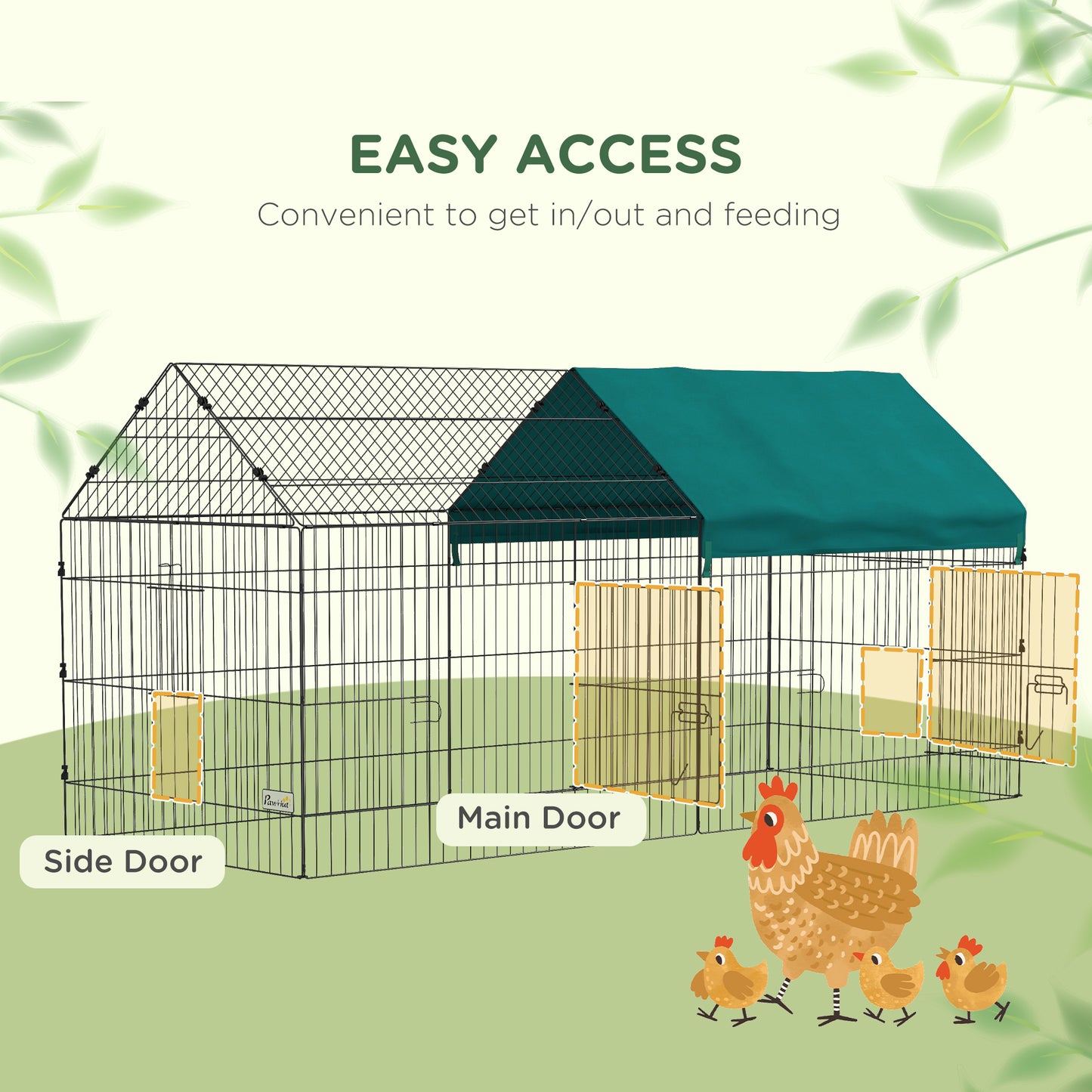 PawHut 87" Small Animal Playpen, Pet Playpen Yard Fence for Rabbits, Chicken, Chinchillas with Roof for Indoor & Outdoor, Green